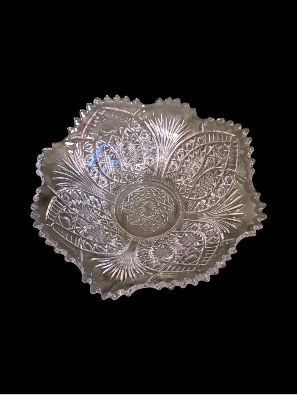 Vintage American Brilliant Style Pressed Glass Bowl -Sawtooth Style